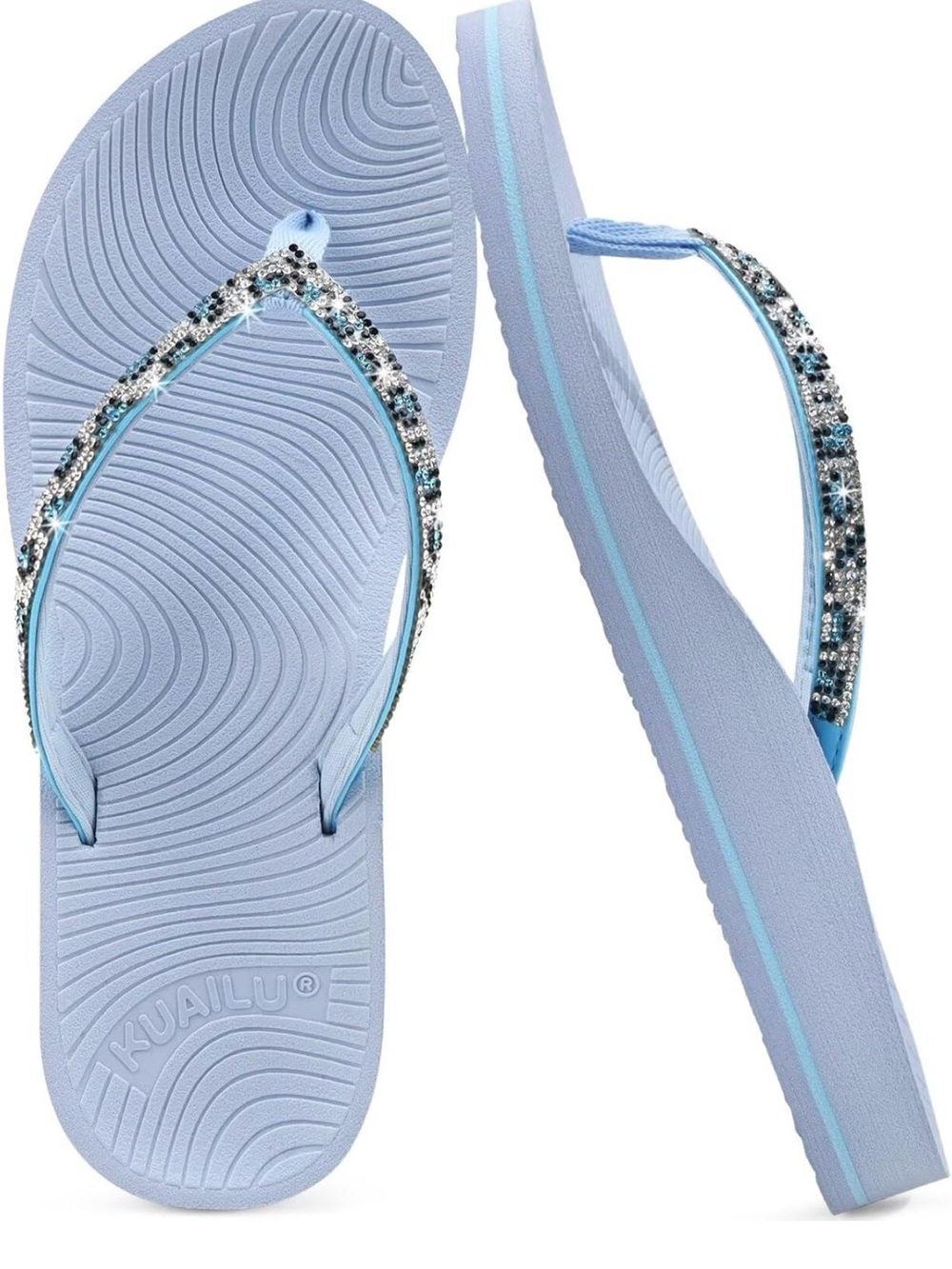 KUAILU Light Blue Beaded Women's Flip Flop Sandals 10 NEW NEVER WORN